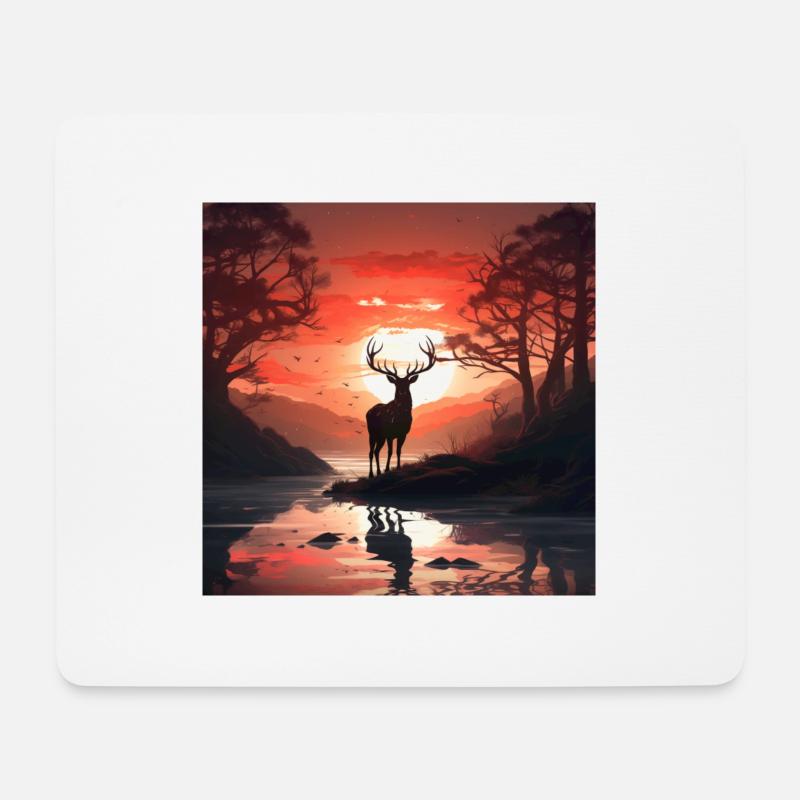 Hirsch im Wald - Mousepad (Querformat) - Weiß