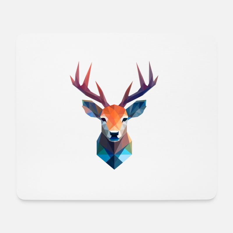 Reh Hirsch Kopf Low Poly Logo Design - Mousepad (Querformat) - Weiß