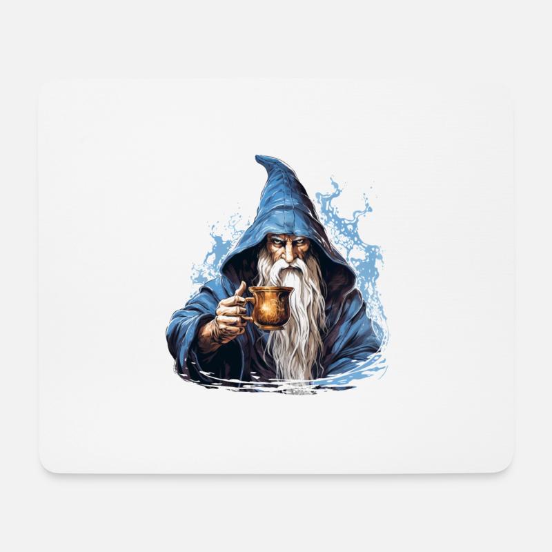 Fantasy Rollenspiel Motiv Magier mit Kaffee - Mousepad (Querformat) - Weiß