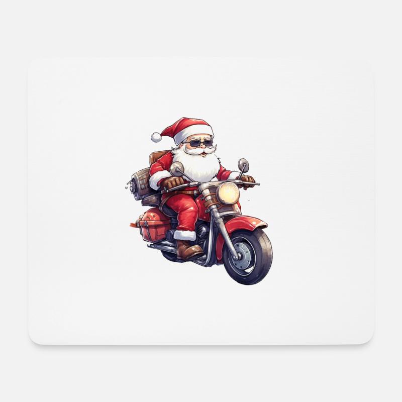 Lustiger Cartoon Santa Clause auf Motorrad - Mousepad (Querformat) - Weiß