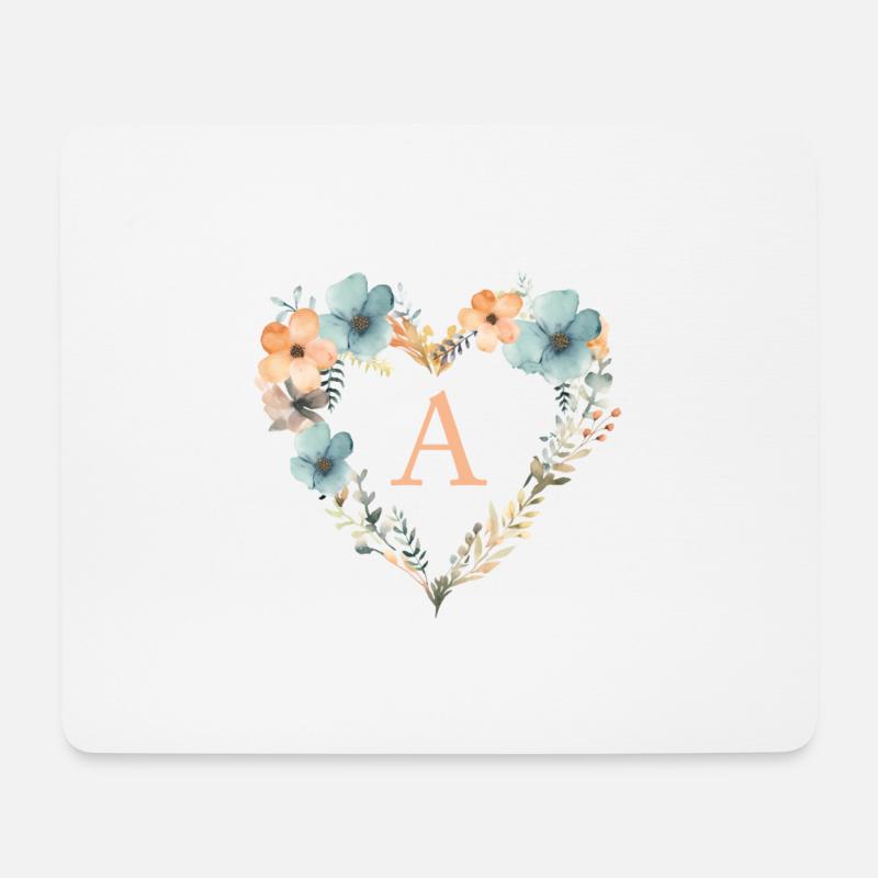A Monogramm Herz Blumen Kranz - Mousepad (Querformat) - Weiß
