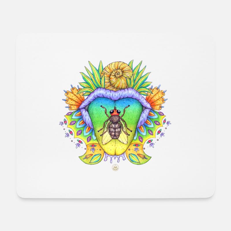 FlyTime, Fliege, Mund mit Zunge - Mousepad (Querformat) - Weiß