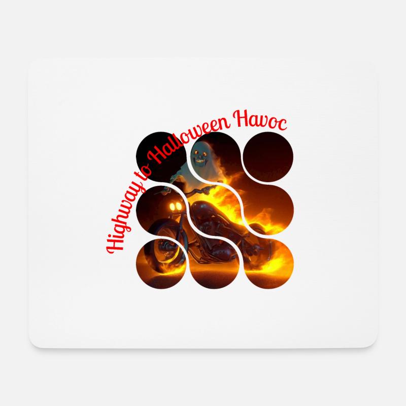 Flammender Biker, Halloween-Feuer - Mousepad (Querformat) - Weiß