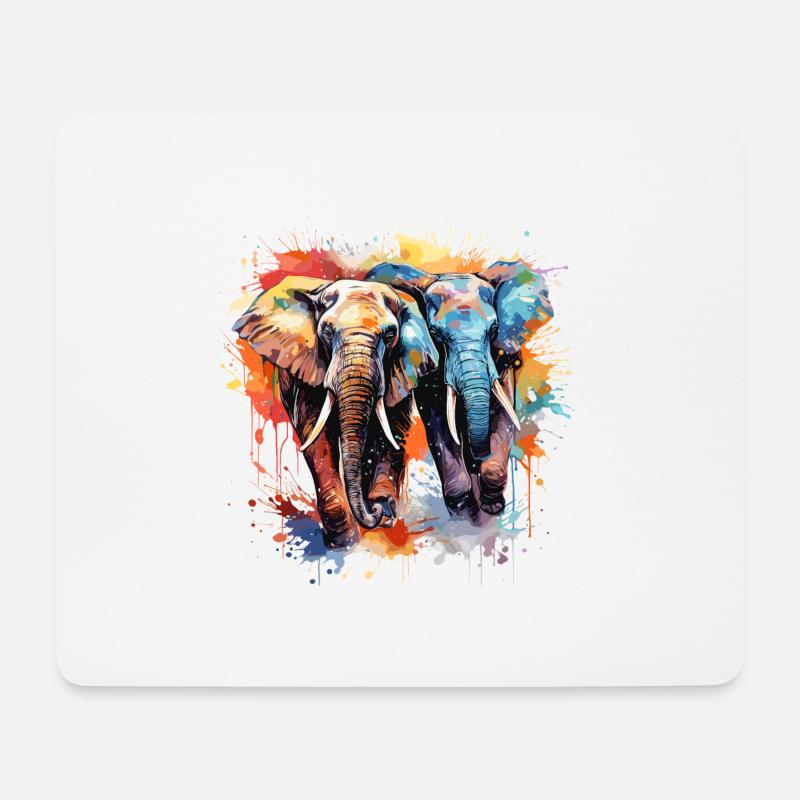 Elefanten in Farbe mit Spritzer - Mousepad (Querformat) - Weiß