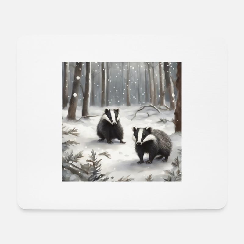 Kleine Dachse im Schnee - Mousepad (Querformat) - Weiß