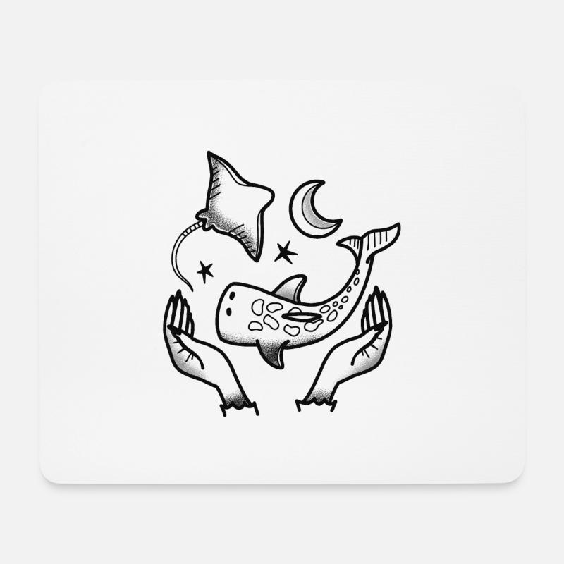 Witchcore Tattoo Stil Hände, Walhai Stachelrochen - Mousepad (Querformat) - Weiß