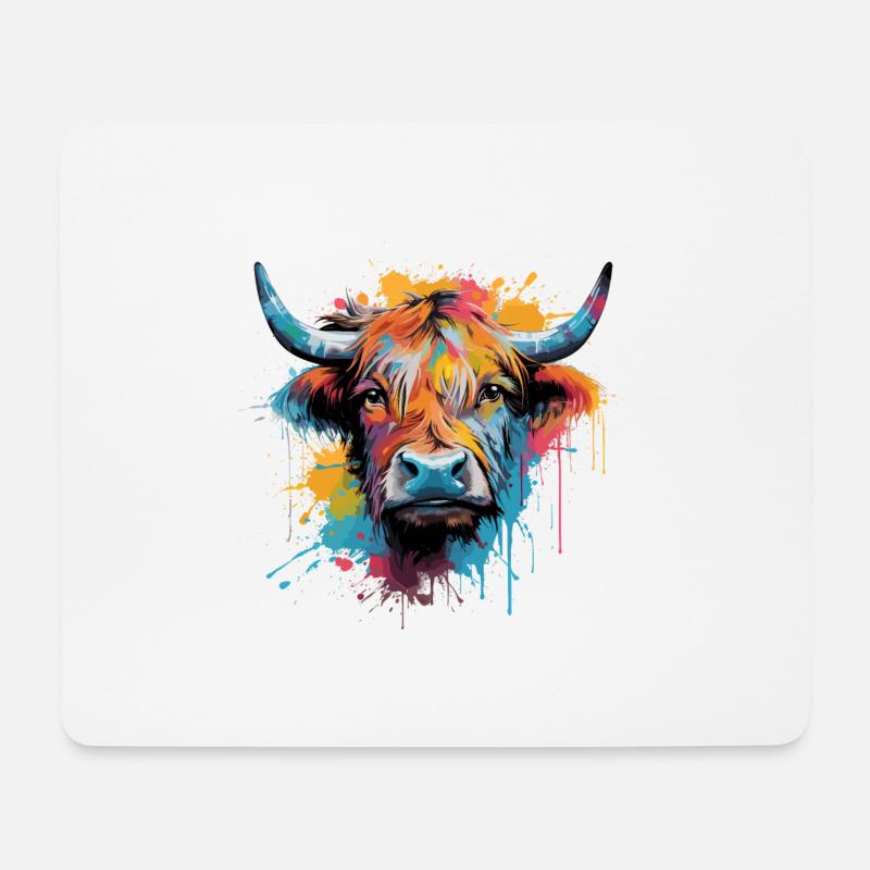 Highland Cow, Aquarell - Mousepad (Querformat) - Weiß