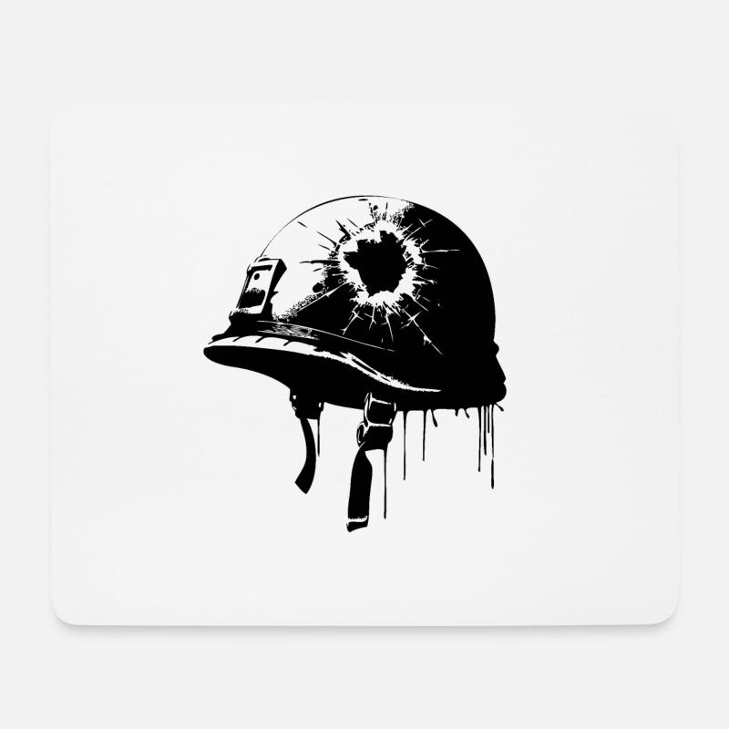 War Helmet with Bullet Hole | Anti-war image - Mouse Pad (horizontal) - white
