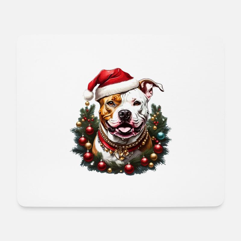 Weihnachten reinrassiger Hund mit Weihnachtsmütze - Mousepad (Querformat) - Weiß
