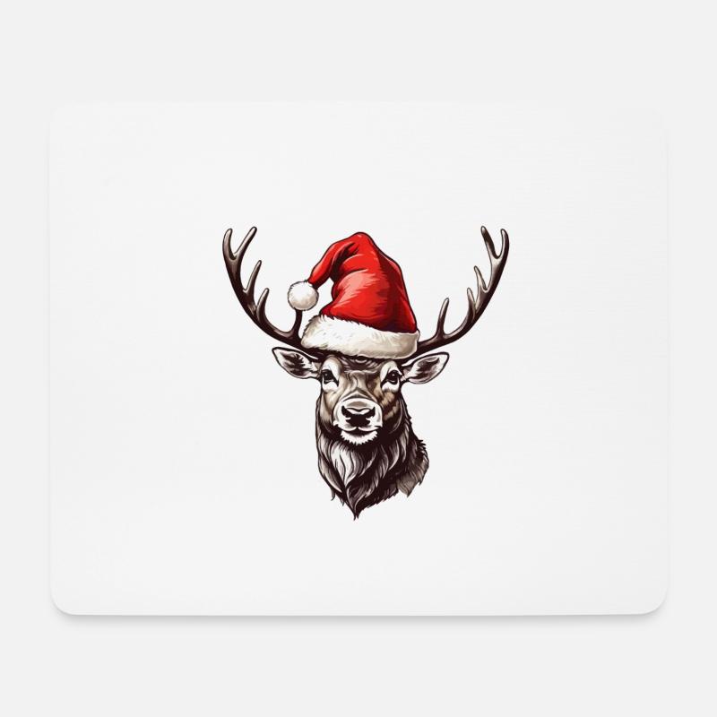 Rentier mit Weihnachtsmütze - Mousepad (Querformat) - Weiß