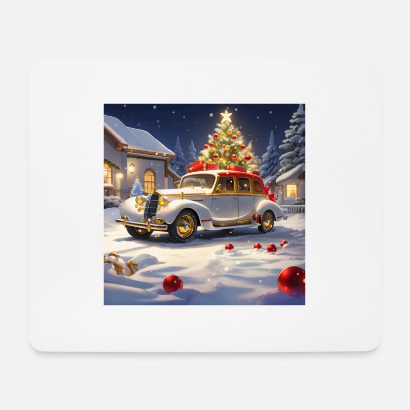OLDTIMER IM SCHNEE ZU WEIHNACHTEN - Mousepad (Querformat) - Weiß