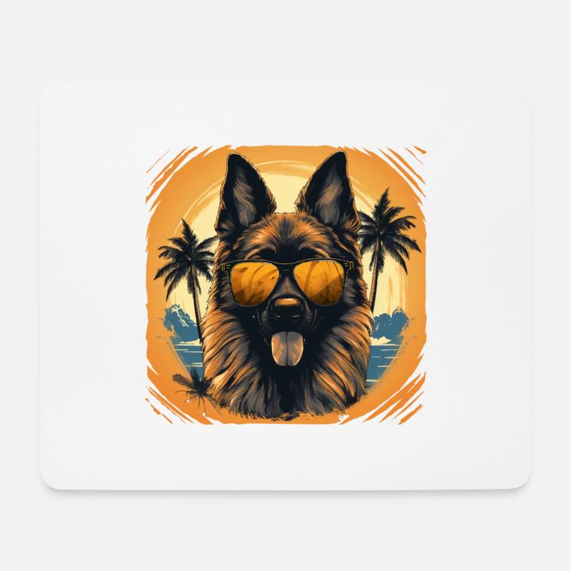 Deutscher Schäferhund mit Sonnenbrille - Mousepad (Querformat) - Weiß
