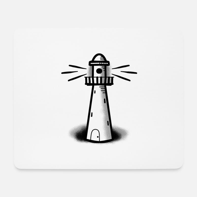 Schwarz-weißer Leuchtturm im Tattoo-Stil - Mousepad (Querformat) - Weiß