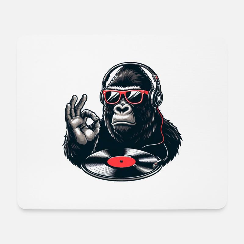 DJ Gorilla Ape beats with Record player and Vinyl - Mousepad (Querformat) - Weiß
