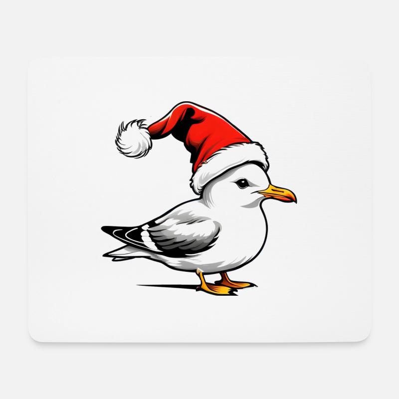 Weihnachts-Möwe mit Mütze - Mousepad (Querformat) - Weiß