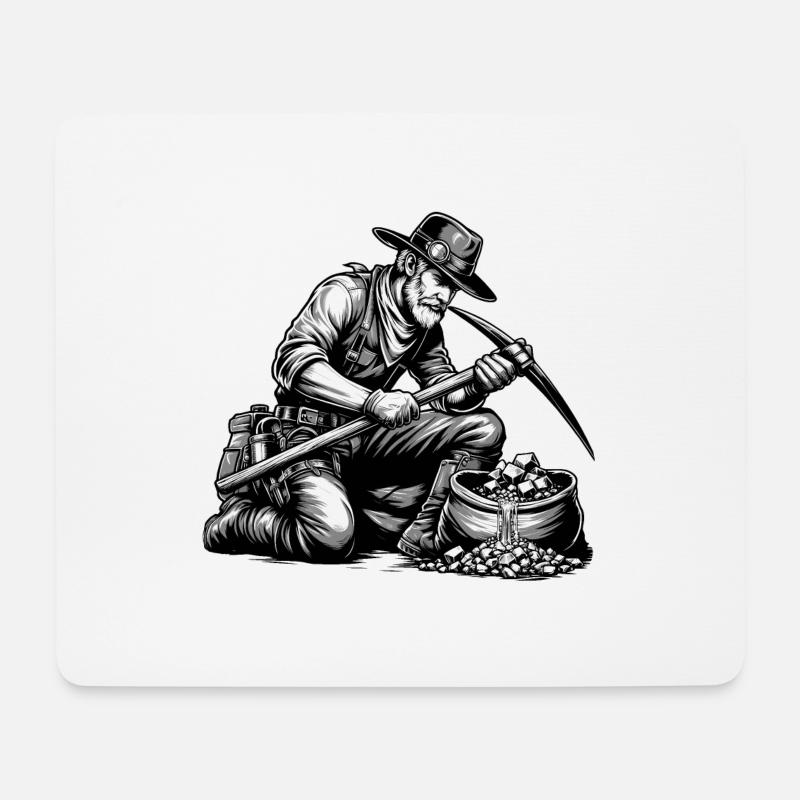 Goldrausch Schwarz-Weiß-Porträt eines Goldsuchers - Mousepad (Querformat) - Weiß