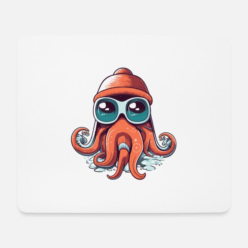 Octopus Wintersport - Mousepad (Querformat) - Weiß