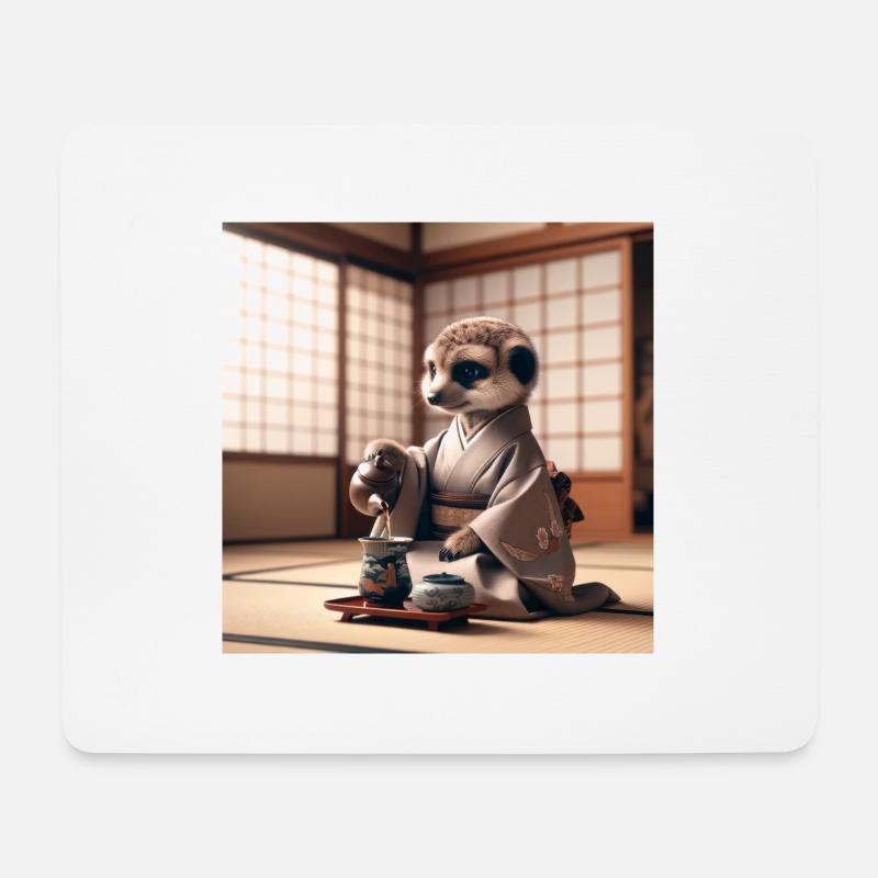 Teezeremonie mit Erdmännchen - Mousepad (Querformat) - Weiß