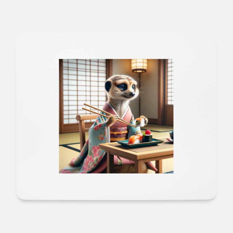 Erdmännchen genießt Sushi - Mousepad (Querformat) - Weiß