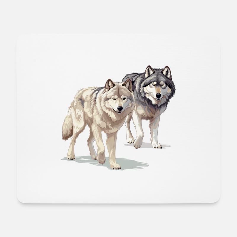 2 Wölfe großes Motiv - Die Wildnis ruft ! - Mousepad (Querformat) - Weiß