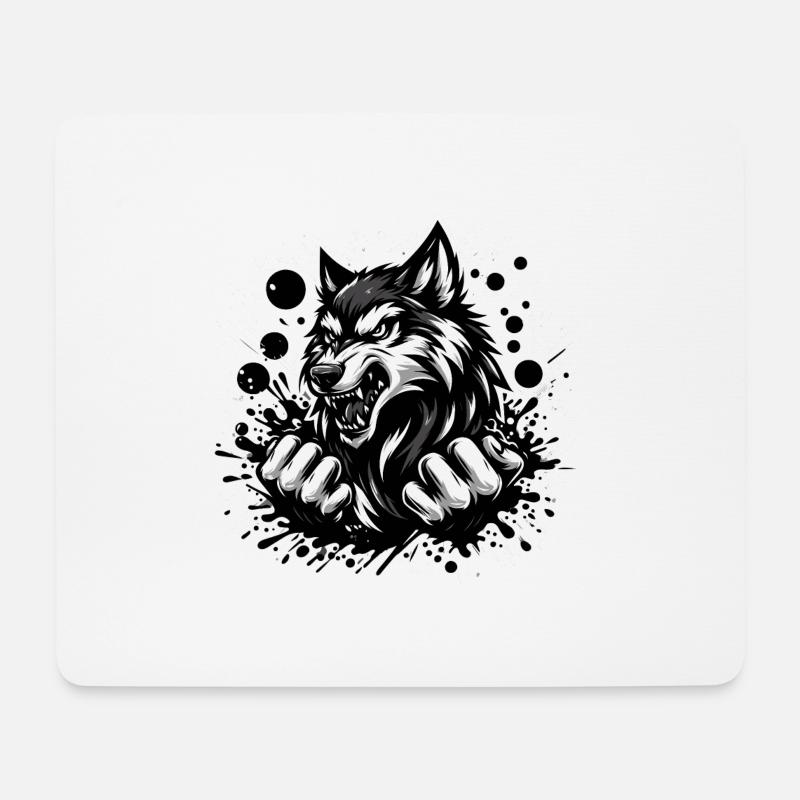 Wolf schwarz weiss - Mousepad (Querformat) - Weiß