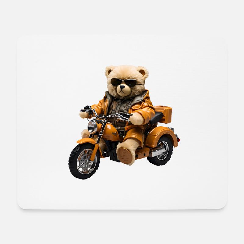 Plüschbär als Motorradfahrer - Mousepad (Querformat) - Weiß