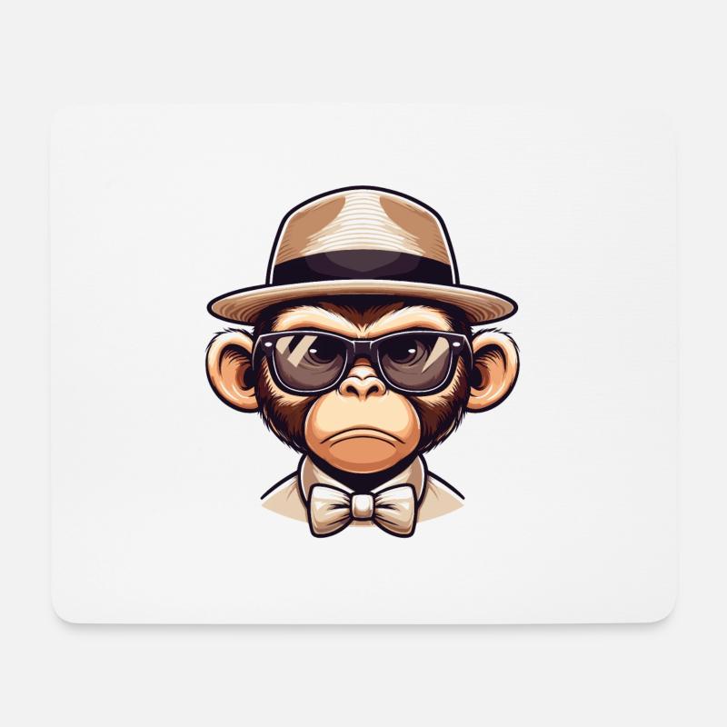 Playful Monkey with Glasses: Cartoon Character - Mouse Pad (horizontal) - white