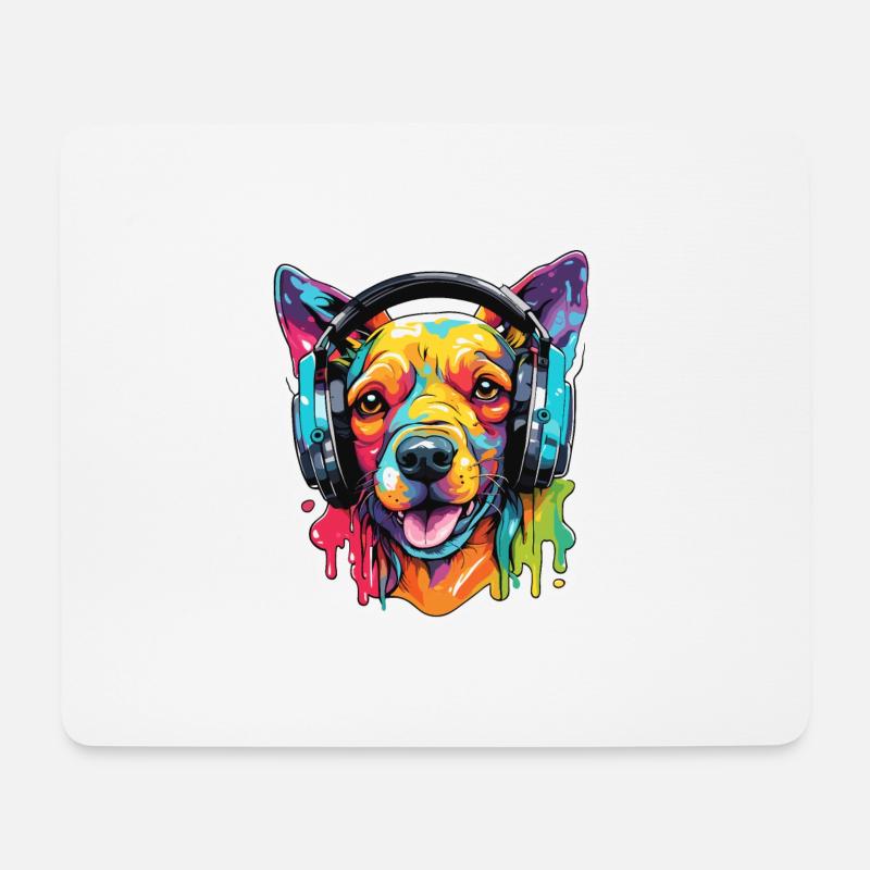 Kopfhörer / Audio / Musik / Tier / Hund / cool - Mousepad (Querformat) - Weiß