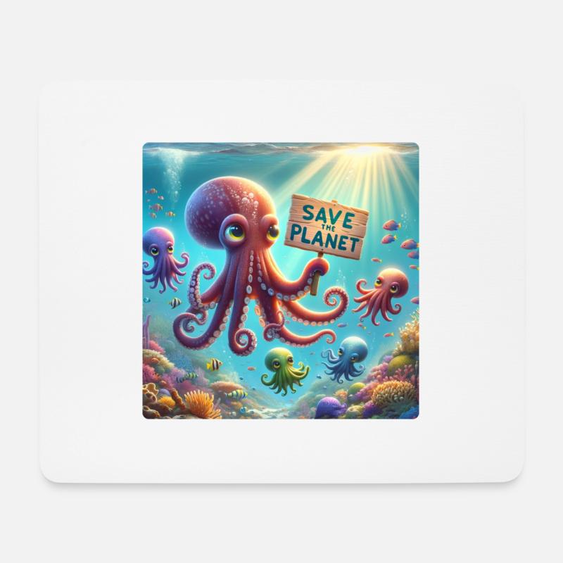 Oktopus Familie - Mousepad (Querformat) - Weiß