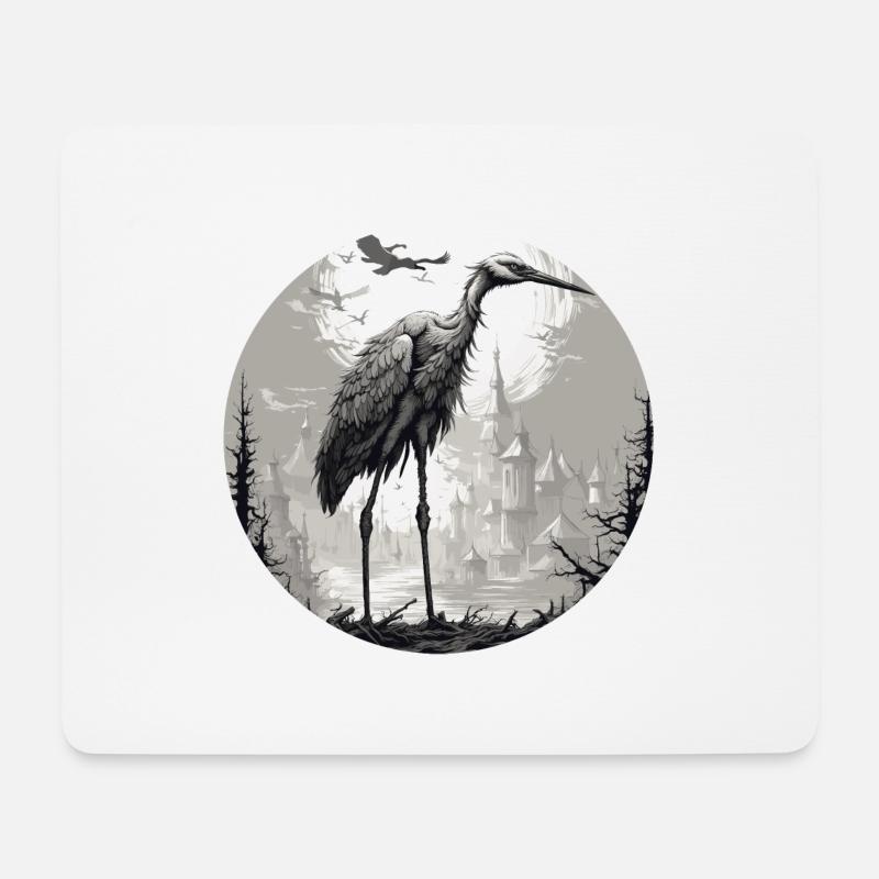 Kranich / Vogel / fliegen / Zugvogel /Tier / Zoo - Mousepad (Querformat) - Weiß