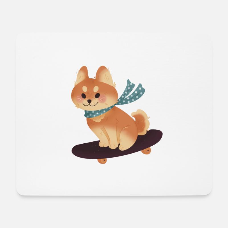 Skatender Shiba Inu Hund - Mousepad (Querformat) - Weiß