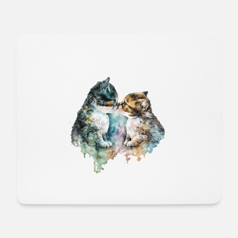 Süße Katzenbabys Aquarel - Mousepad (Querformat) - Weiß