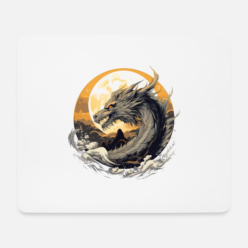 Goldener Mond-Drache - Mousepad (Querformat) - Weiß