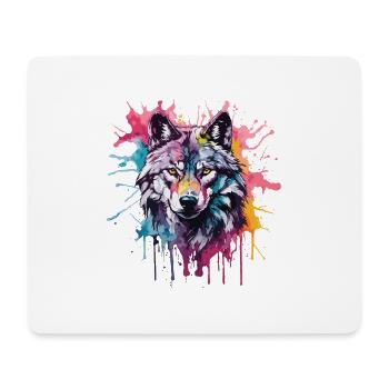 Cooler bunter Wolf in Aquarellfarben. Illustration - Mousepad (Querformat) - Weiß - Vorne