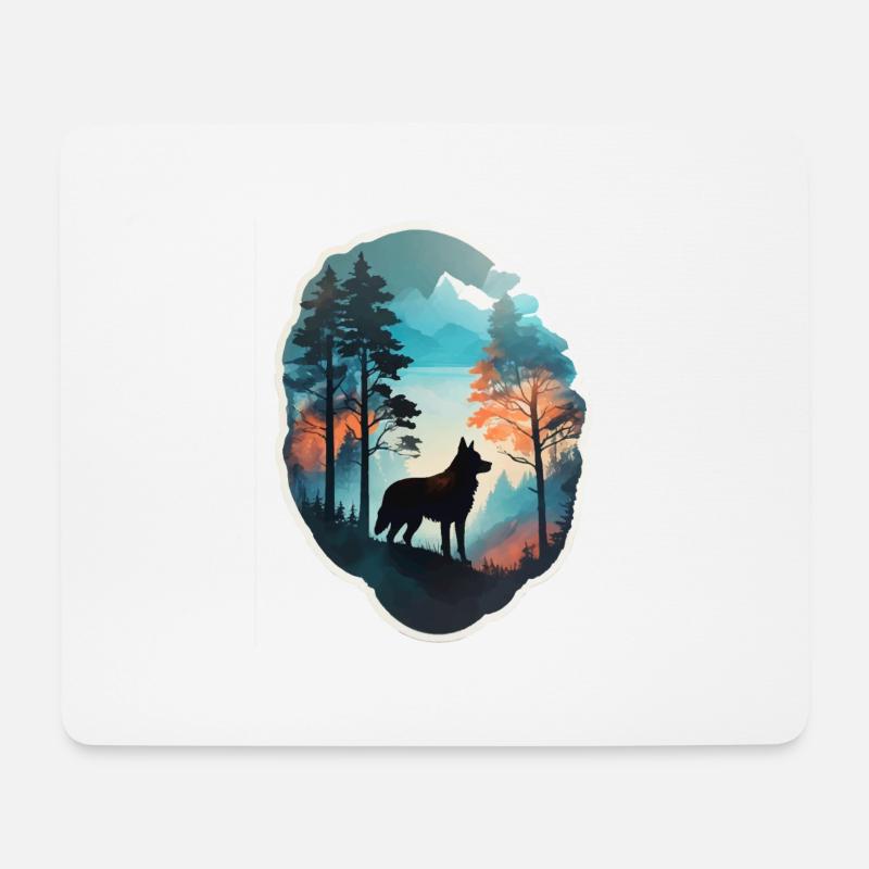 Nordischer Wolf voller Wald - Mousepad (Querformat) - Weiß