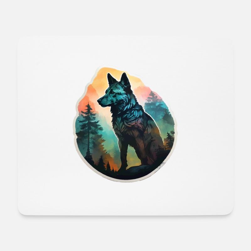 Nordischer Wolf voller Wald - Mousepad (Querformat) - Weiß