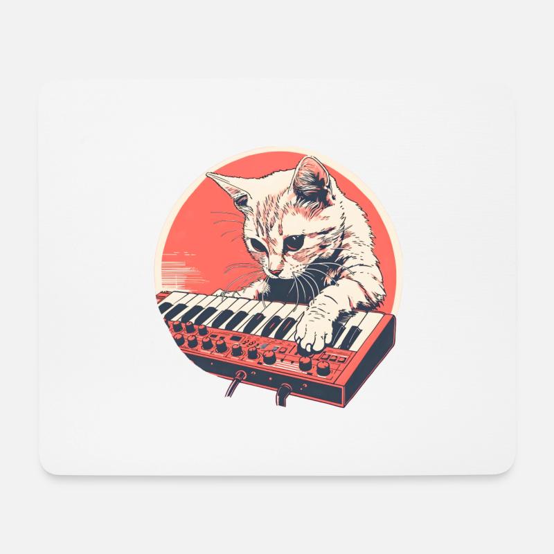 Synth Cat Stil Vintage - Mousepad (Querformat) - Weiß