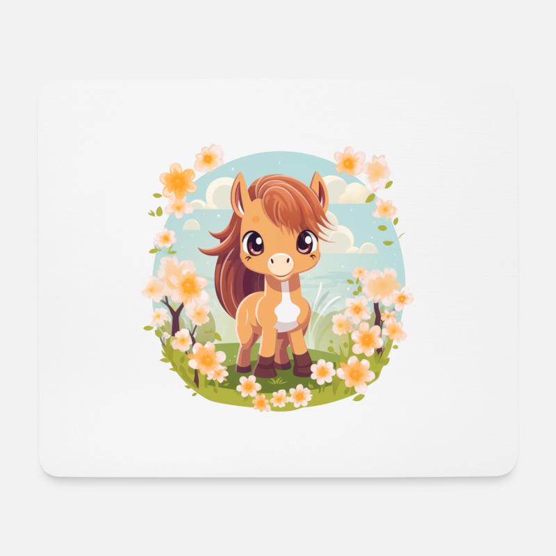 Supersüßes Pony Kawaii Stil Frühling - Mousepad (Querformat) - Weiß