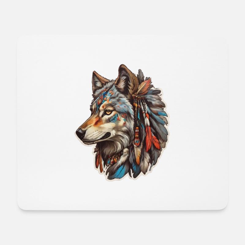 Wolf Indianer - Mousepad (Querformat) - Weiß