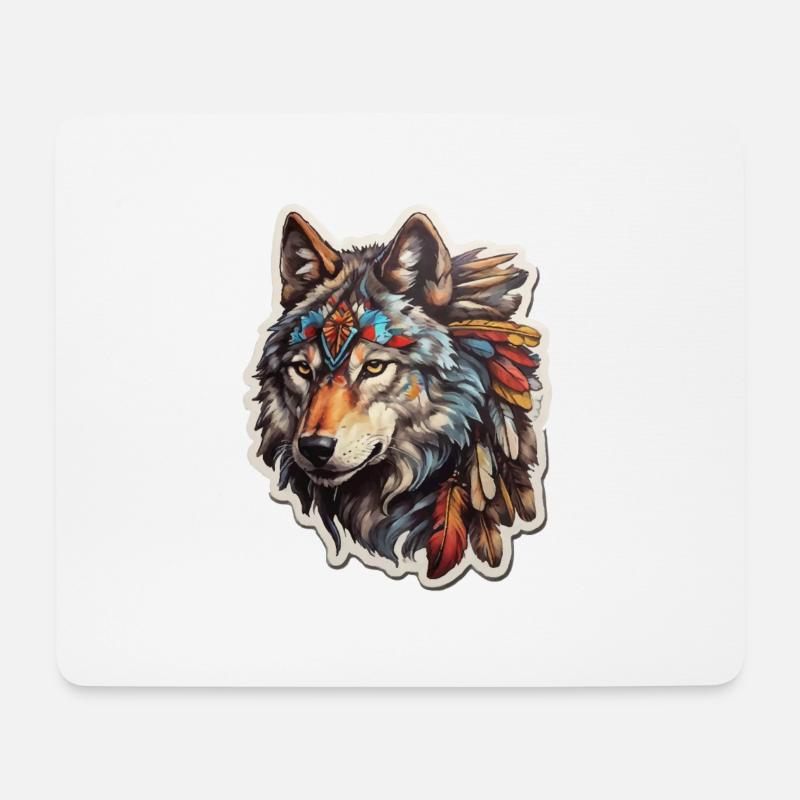 Wolf Indianer - Mousepad (Querformat) - Weiß
