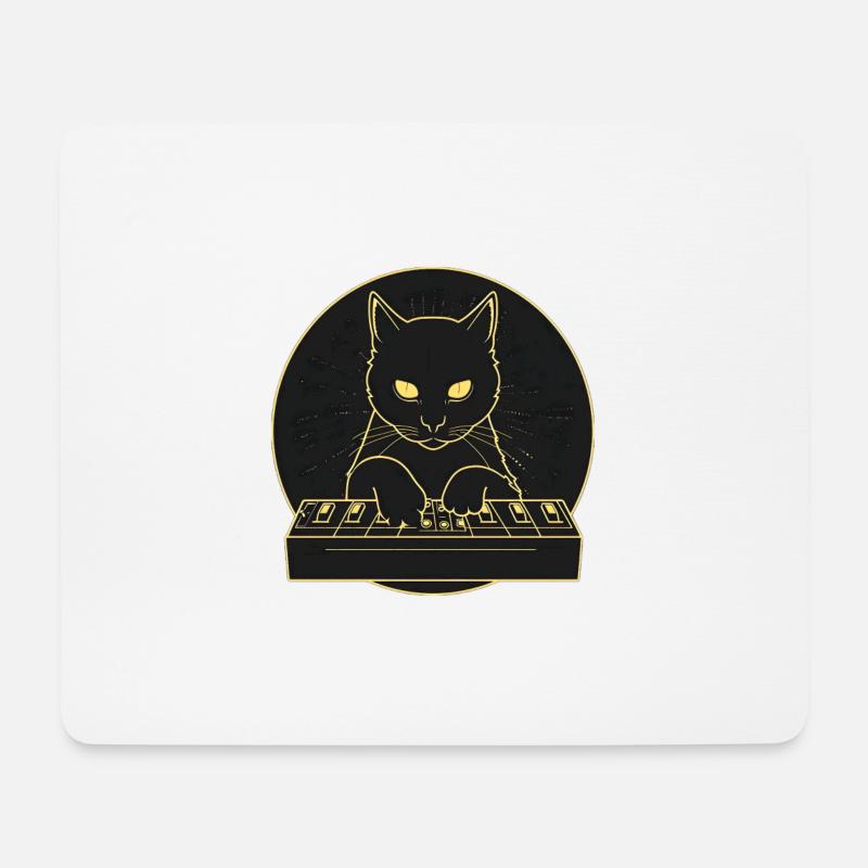 Schwarzer Synth Cat 2 - Mousepad (Querformat) - Weiß