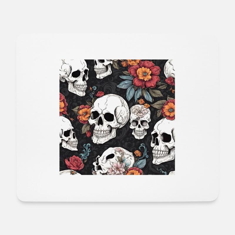 Totenkopf und Blumen - Mousepad (Querformat) - Weiß