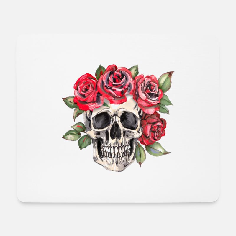 Skull with red roses - Mouse Pad (horizontal) - white