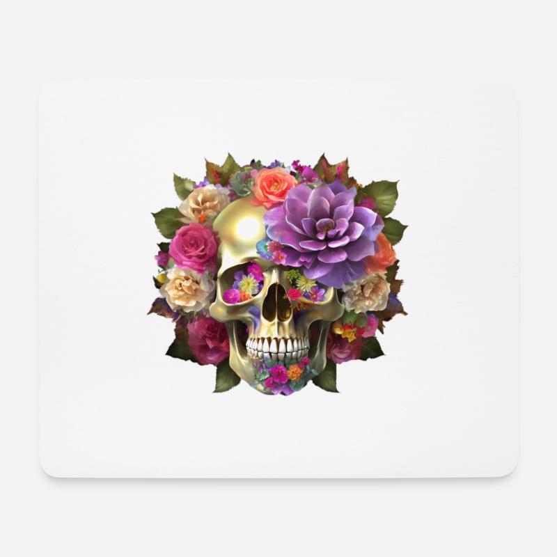 Totenkopf mit Blumen - Mousepad (Querformat) - Weiß