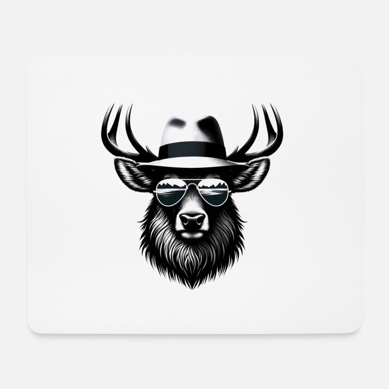 Hipster-Elch - Mousepad (Querformat) - Weiß