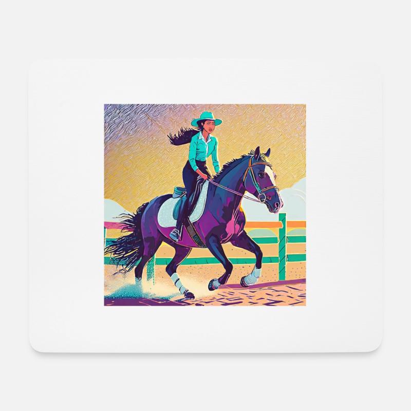 Reiterin auf schwarzem Pferd - Mousepad (Querformat) - Weiß