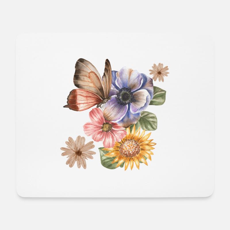 BLUMEN & SCHMETTERLING - Mousepad (Querformat) - Weiß