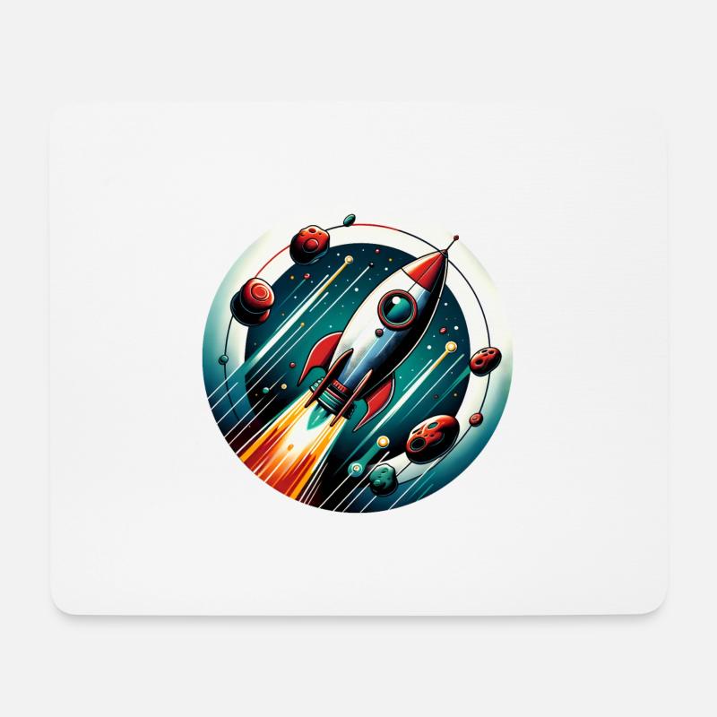 Retro Rocket and Planets - Mouse Pad (horizontal) - white