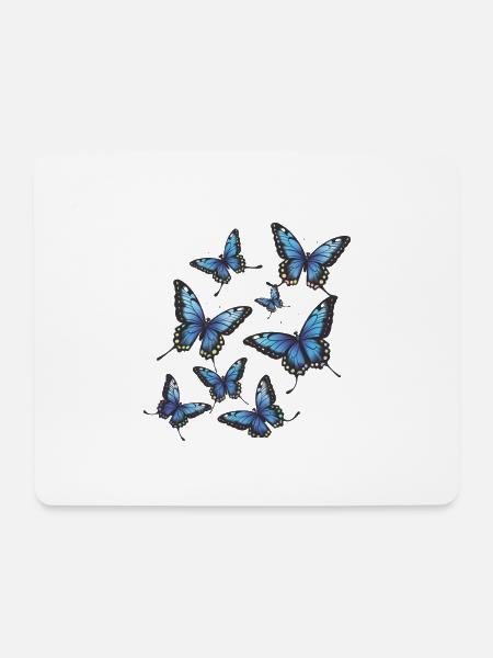 Blaue Schmetterlinge - Mousepad (Querformat) - Weiß
