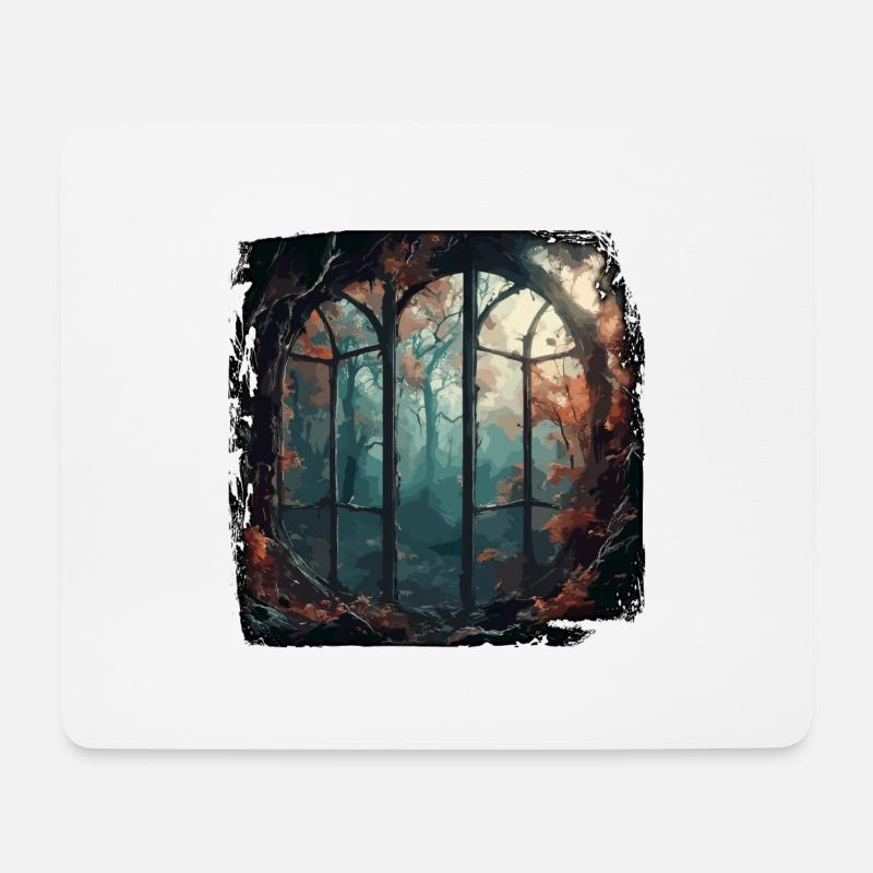 Fenster im Wald / Bäume / Ausblick / Wildnis - Mousepad (Querformat) - Weiß
